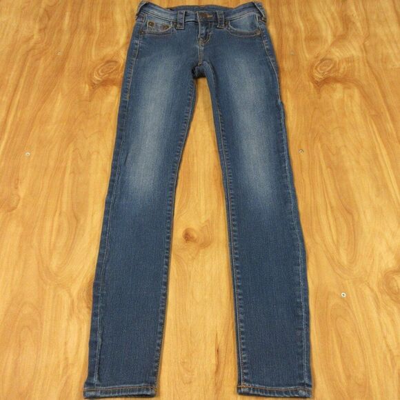 TRUE RELIGION Halle Mid‎ Rise Super Skinny Jeans Womens Sz 24 Blue Stretch Denim - Picture 2 of 16